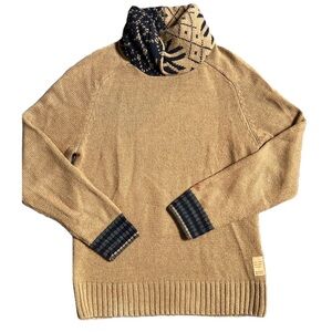 SCOTCH & SODA TAN & NAVY BLUE WOOL BLEND TURTLENECK SWEATER WITH TWISTED COLLAR